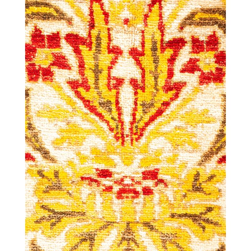 Overton Hand Knotted Wool Contemporary Floral Ivory Area Rug - 6' x 9'