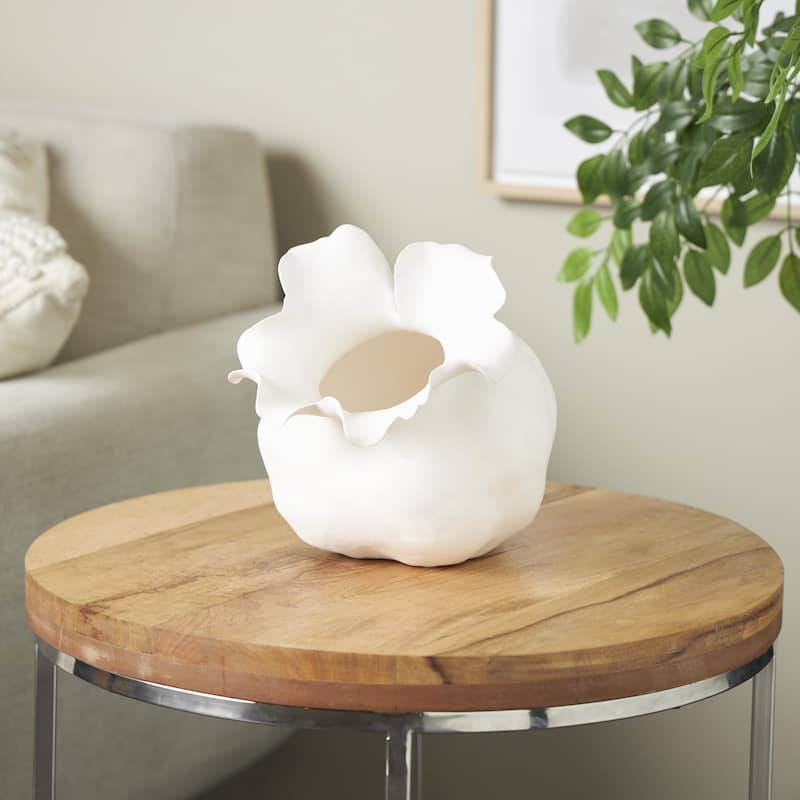 Ceramic Abstract Wide Rounded Floral Shaped Vase with Petal Rim - White or Black - Roche River Decor