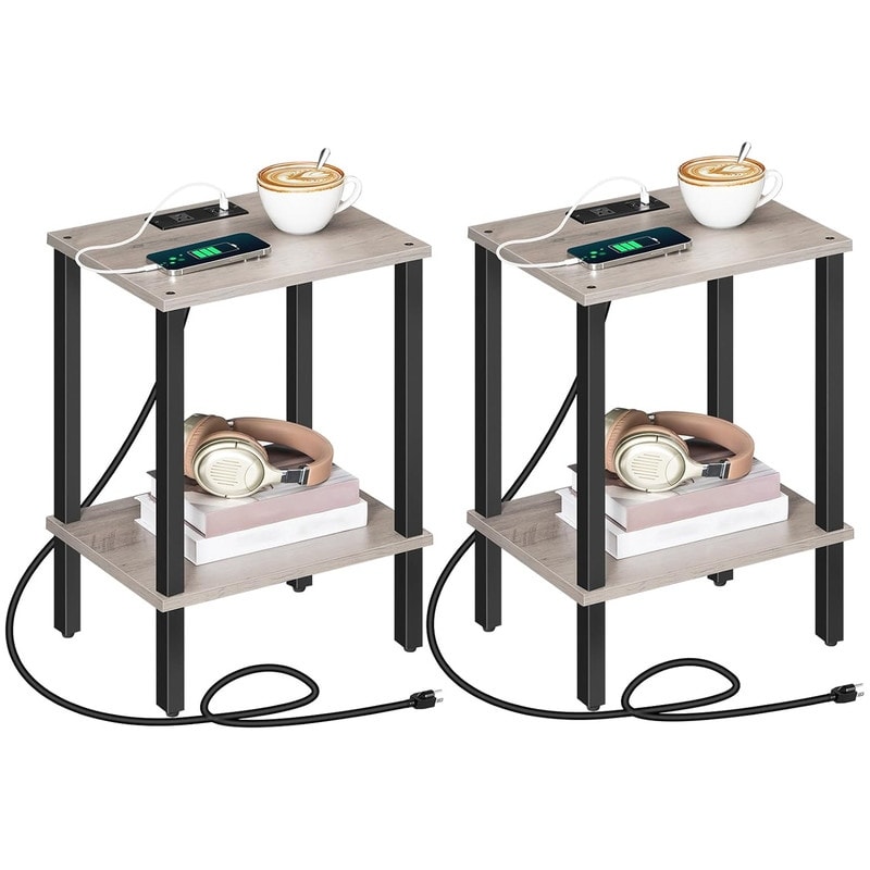 Side Table End Table with Charging Station
