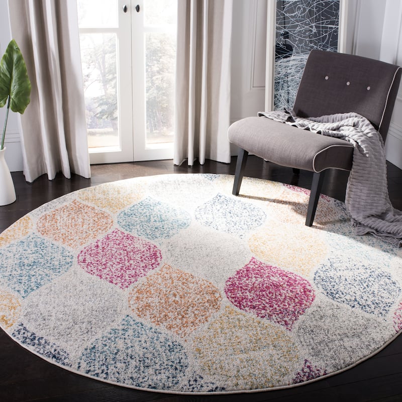 SAFAVIEH Madison Gesa Boho Chic Ogee Trellis Rug - 6'7" Round - Creme/Yellow