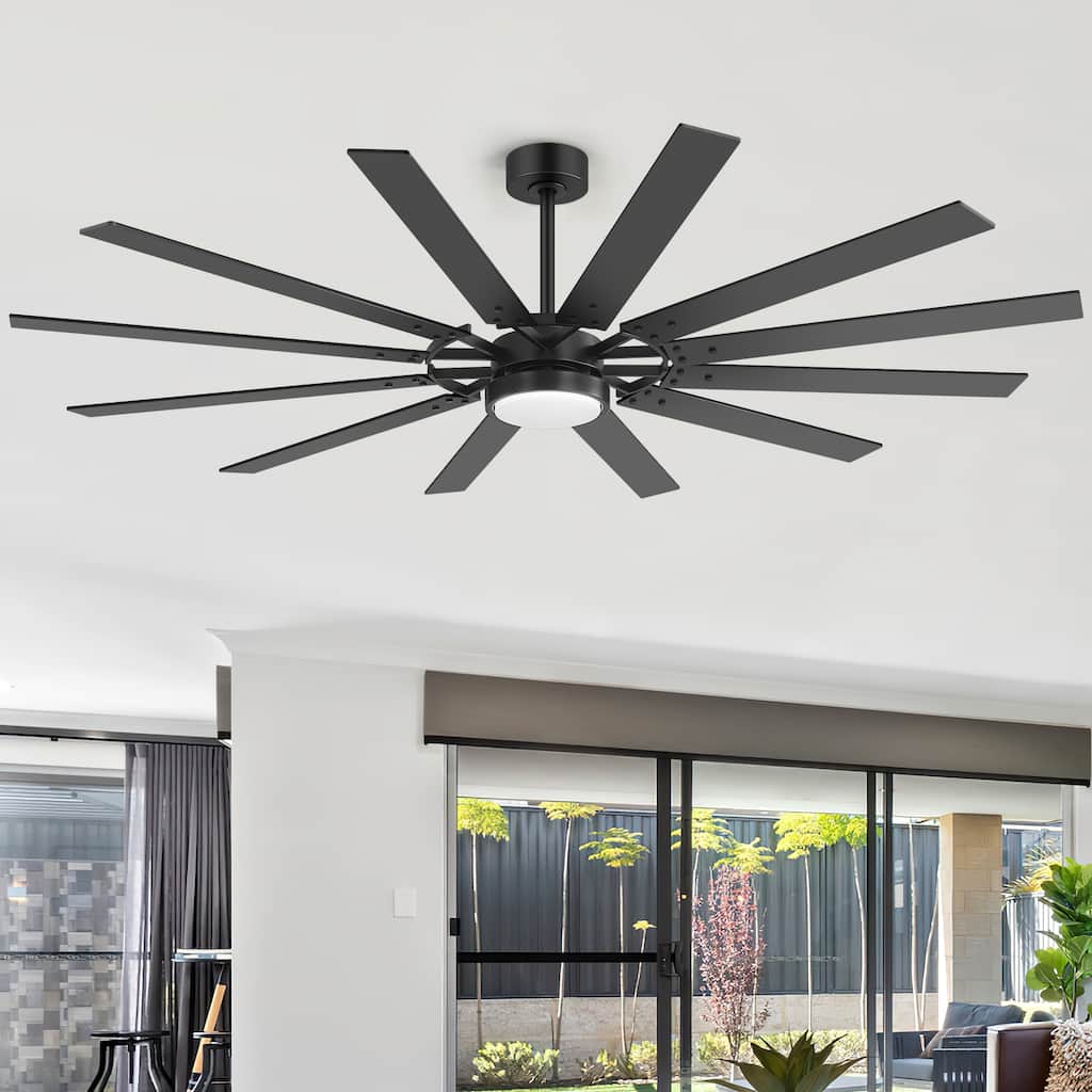 72"/80" Large Windmill Ceiling Fan with Light and Remote(12 Reversible Blades)