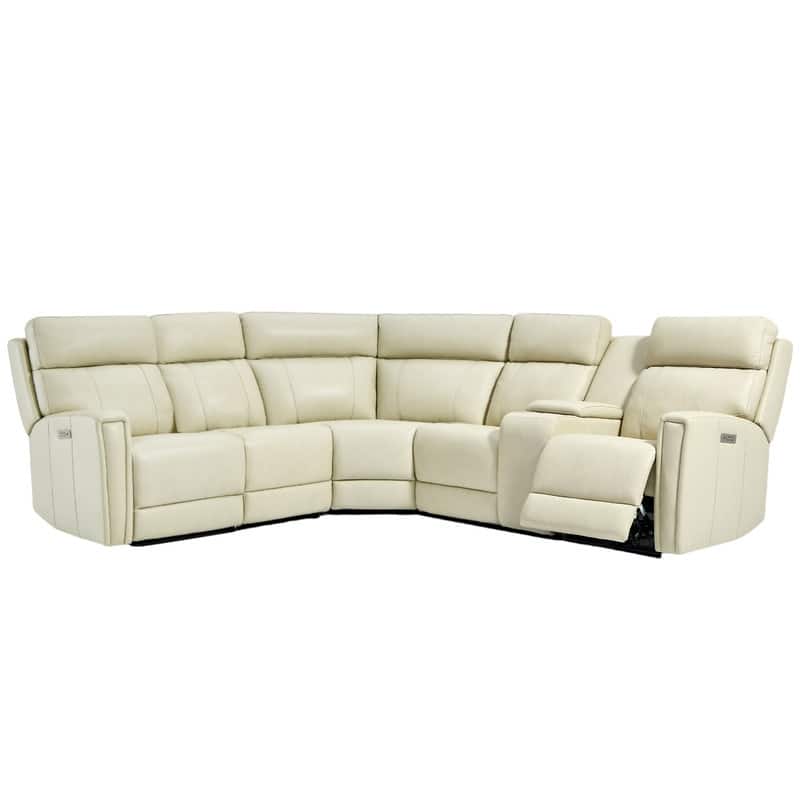 104" W Genuine Leather Power Recliner Sectional Sofa with Zero Gravity, Ajustable Headrest, USB Ports & Console