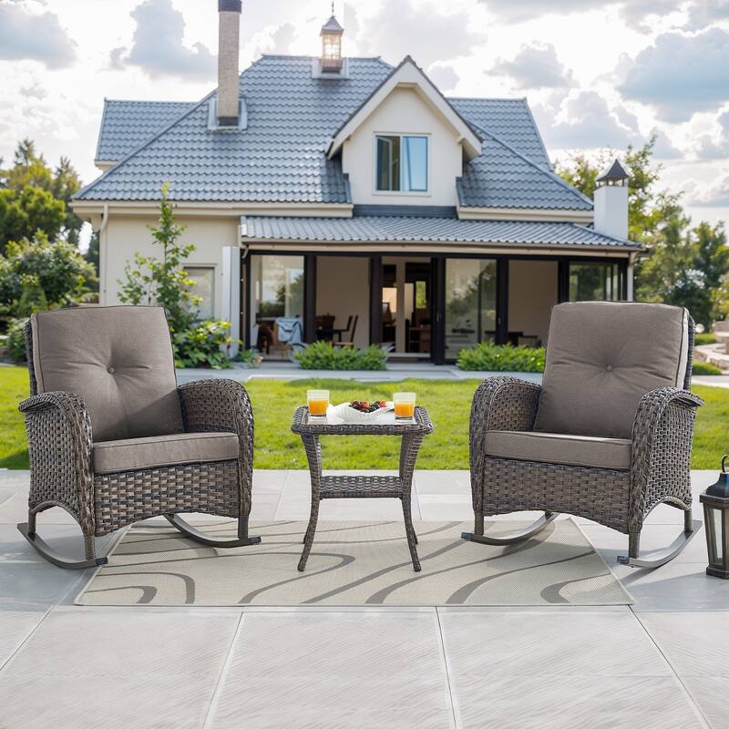Gymojoy Patio Furniture Set PE Wicker Rocking Chairs & Side Table