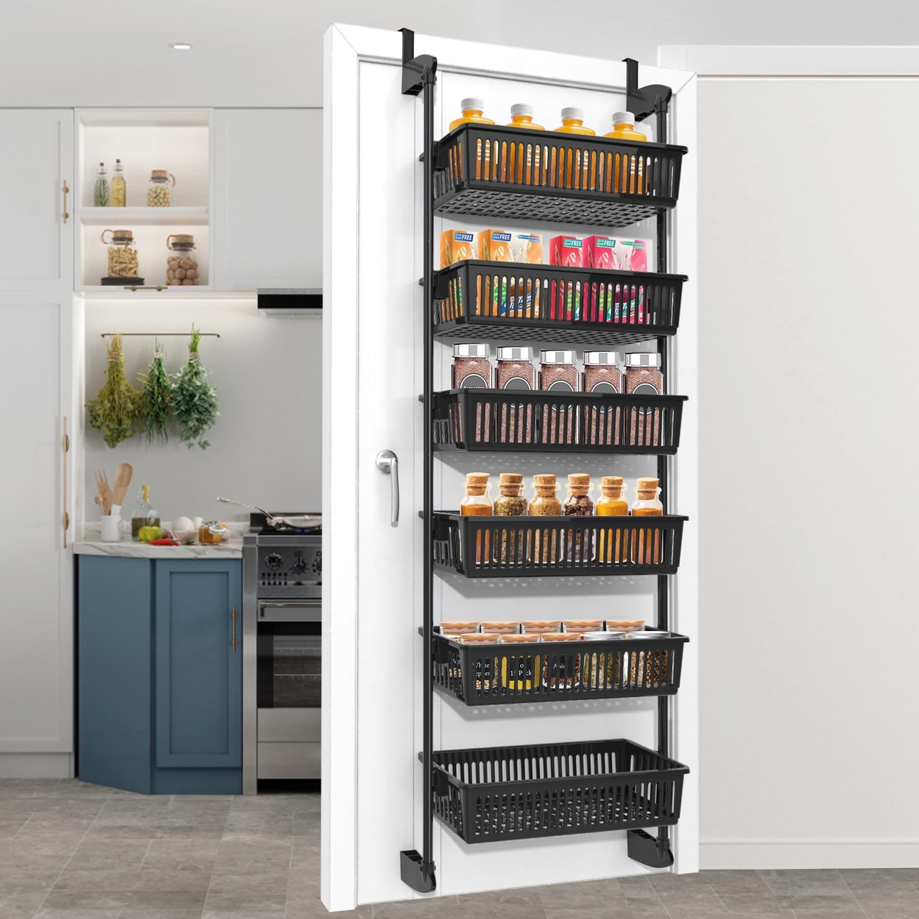 Pantry Door Organizer Over the Door Pantry Organizer with 6 Tier Adjustable Baskets Heavy Duty Metal Wall Mounted Over Bed Bath Beyond 40515991