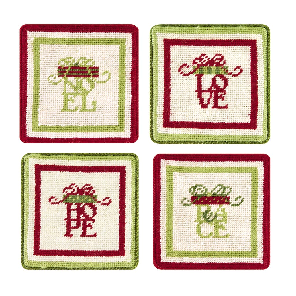 Love, Hope, Noel, Peace Petit Point Coaster