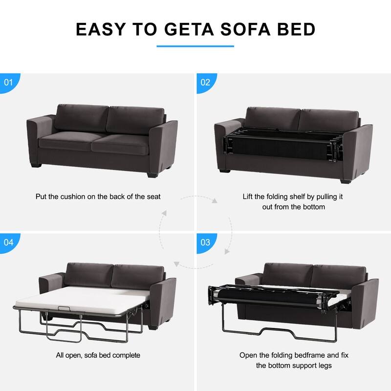 MIxoy Modern Velvet Queen Size 2-in-1 Pull Out Sleep Sofa Bed