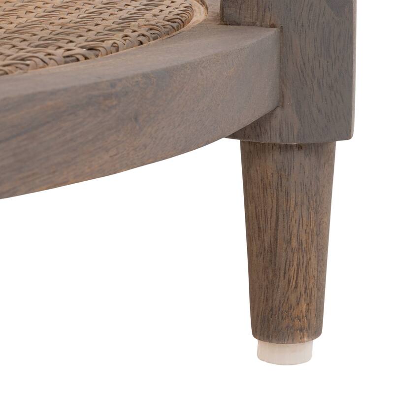 Round Mango Wood Table with 2 Cane Shelves