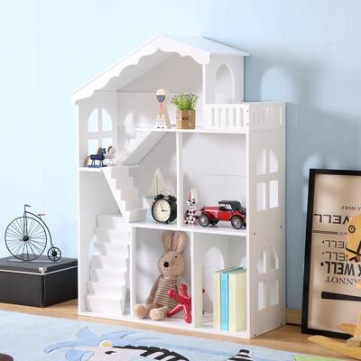 D&N Kids Ella White Dollhouse Bookcase Book Shelf Storage Unit