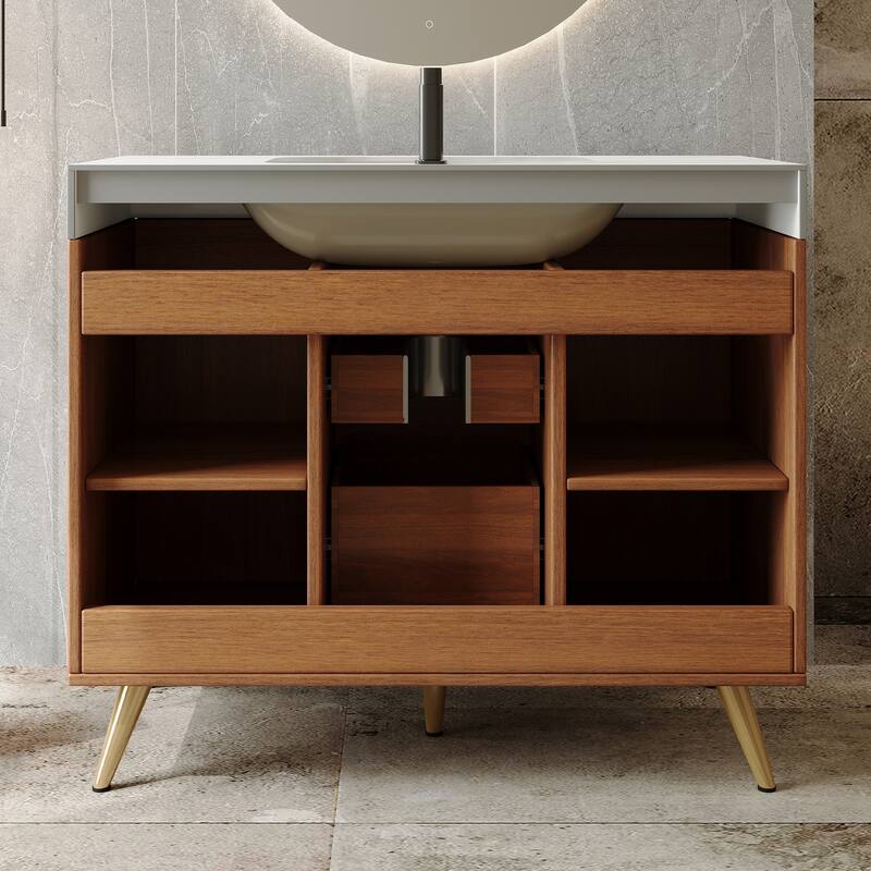 36" Modern Freestanding Bathroom Vanity with Sintered Stone Top & Ceramic Sink, Smart Storage Design & Drawers