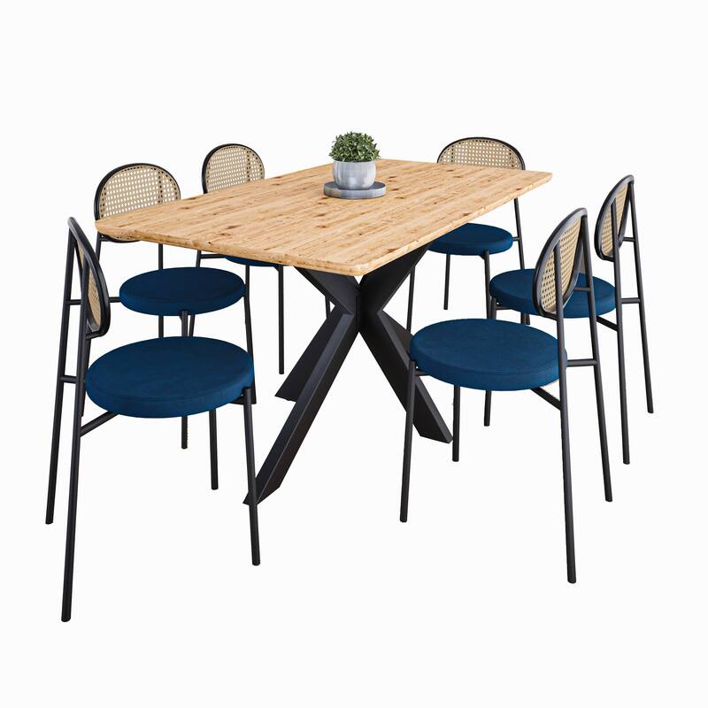 Ravenna 69" Rectangular Wood Dining Table with 6 Euston Wicker Dining Chairs - Wood/Brown