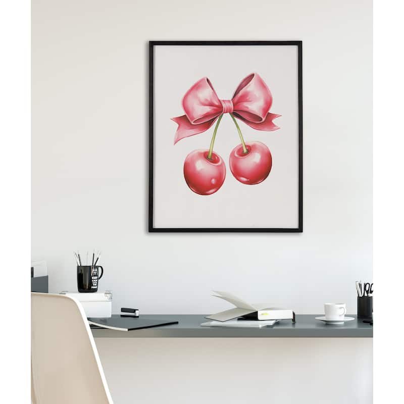 Kate and Laurel Gallery Coquette Preppy Retro Girly Red Pink Bow Cherries Print by The Creative Bunch Studio