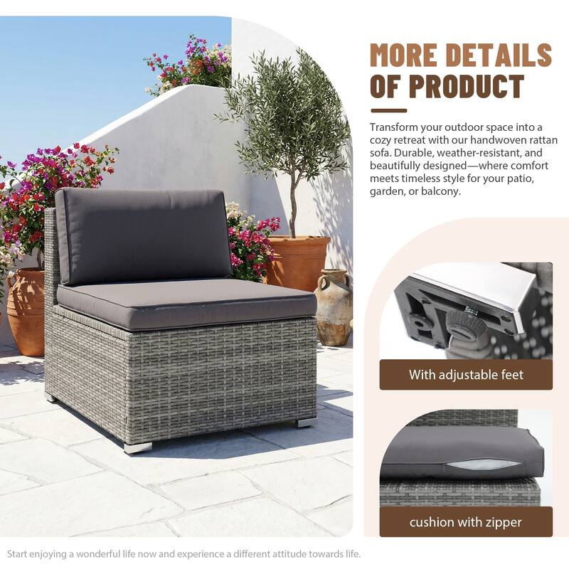 Outdoor Wicker Sectional Sofa 8-Piece Set with Fire Pit Table