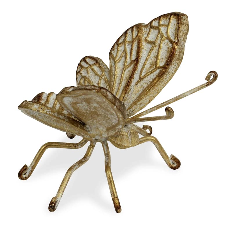 Handcrafted Cast Iron Butterfly Statue - 4.25" - Gold- Tone Finish