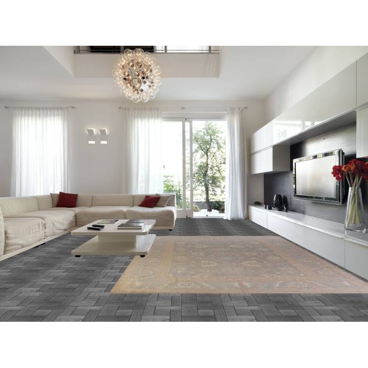 Hand Knotted Oriental 100% Wool Carpet Transitional All-Over Greys & Charcoal Oushak Area Rug - 13' 10'' X 10' 1''