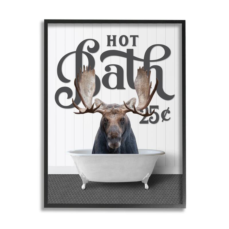Stupell Vintage Moose Tub Framed Giclee Art Design by Lettered and Lined - 16 x 20 - Black