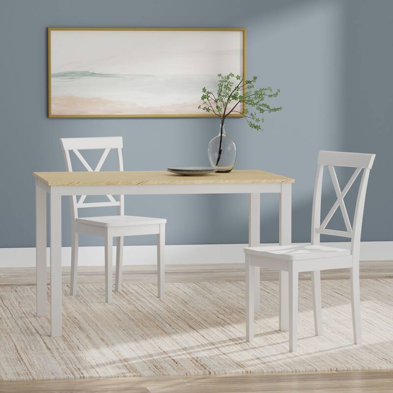 3-Piece Dining Set, 48" Rectangle Wood Table and X-Back Chairs