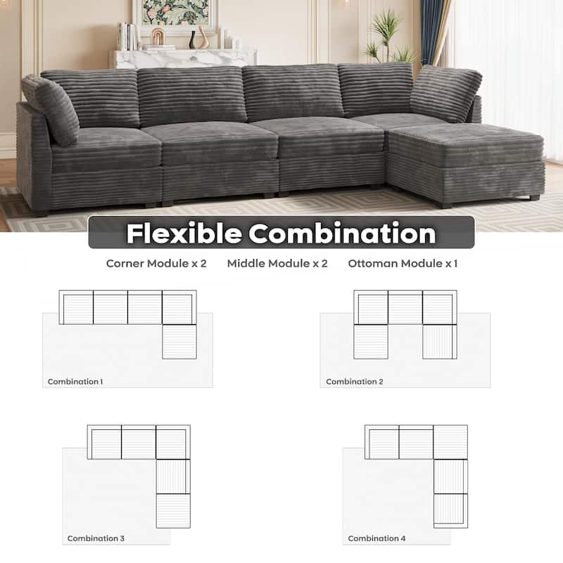OVIOS Long Plush Deep Seat Indoor Sofa With Ottoman