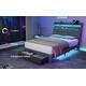 preview thumbnail 10 of 21, Full Size Upholstered Bed Frame with LED Lights and Charging Ports, Storage Headboard with Shelves