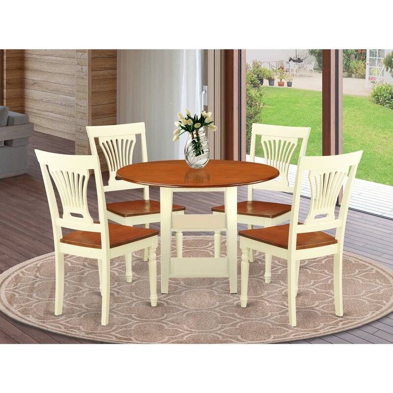 5 Piece Dining Set - Round Table & 4 Chairs - Chic Dinette Set - Buttermilk Cherry Finish