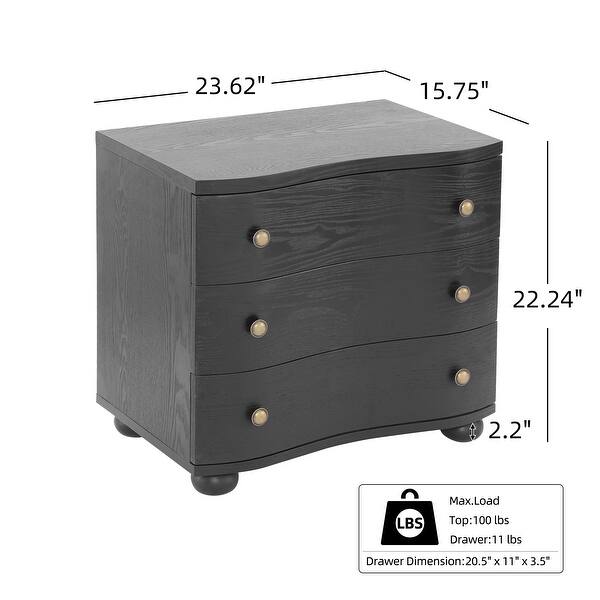 dimension image slide 0 of 2, Christopher Knight Home - Modern Minimalist 23.62" Nightstand with Roller Glide Drawers & Solid Wood Legs, Versatile Home Use