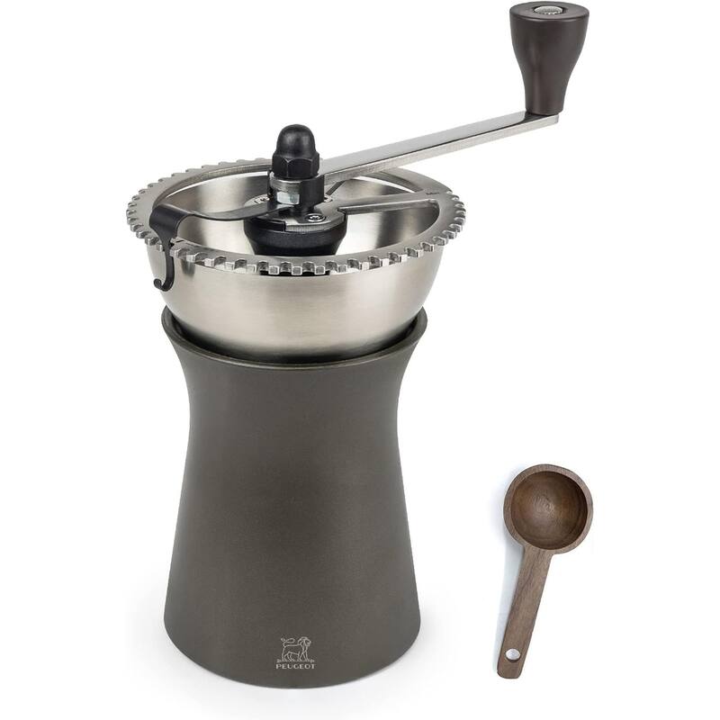 Peugeot KRONOS Coffee Grinder, 19 cm/ 7.5 in, Chocolate - With Wooden Spice Scoop - Grey - 2 Piece