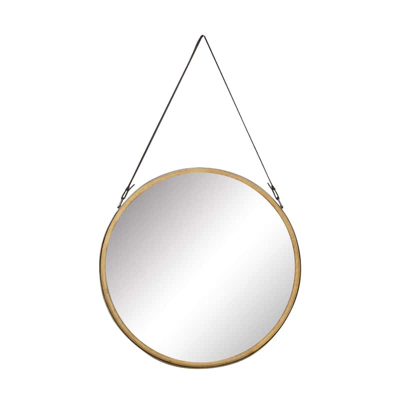 Metal Wall Mirror with Leather Strap - Gold - Roche River Decor - Gold