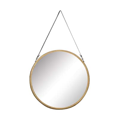 Metal Wall Mirror with Leather Strap - Gold - Roche River Decor