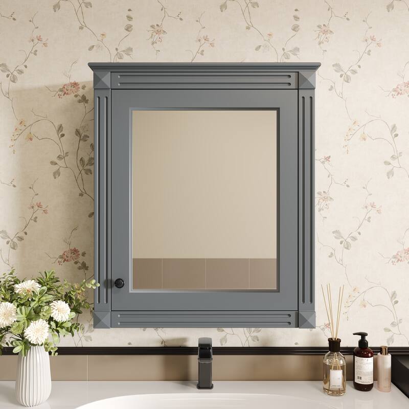 24'' x 27'' Wall Mounted Bathroom Storage Cabinet with Mirror - Grey