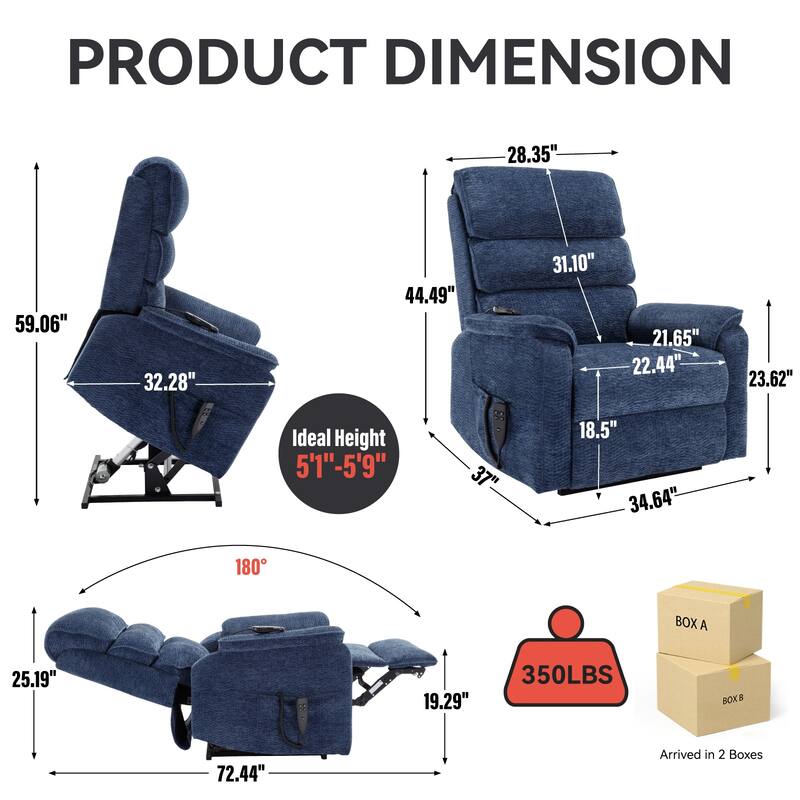 Chenille Dual Motor Infinite Power Lift Recliner Chair with Power-Remote, Heat Massage and Heavy Duty Motion Mechanism