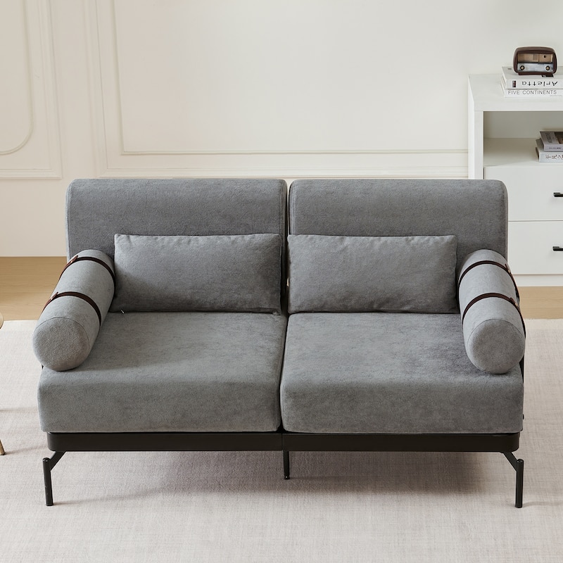 Modern Loveseat Sofa 59" Sofa Couch 2-Seater Sofa With Flexible Usb Ports , Unique Cylindrical Armrests