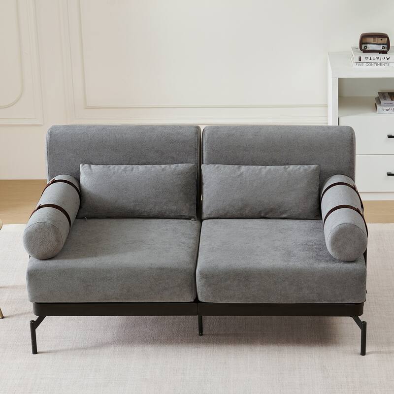 Modern Loveseat Sofa 59" Sofa Couch 2-Seater Sofa with Flexible USB Ports , Unique Cylindrical Armrests for Living Room, Grey