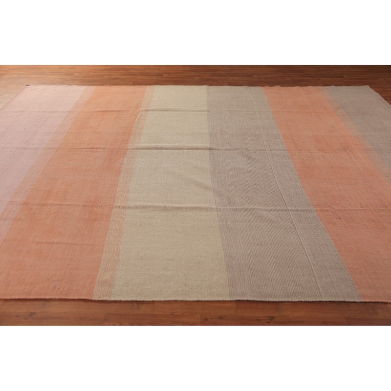 Nomadic Striped Kilim Oriental Area Rug Flatweave Wool Carpet - 9'0"x 11'8"