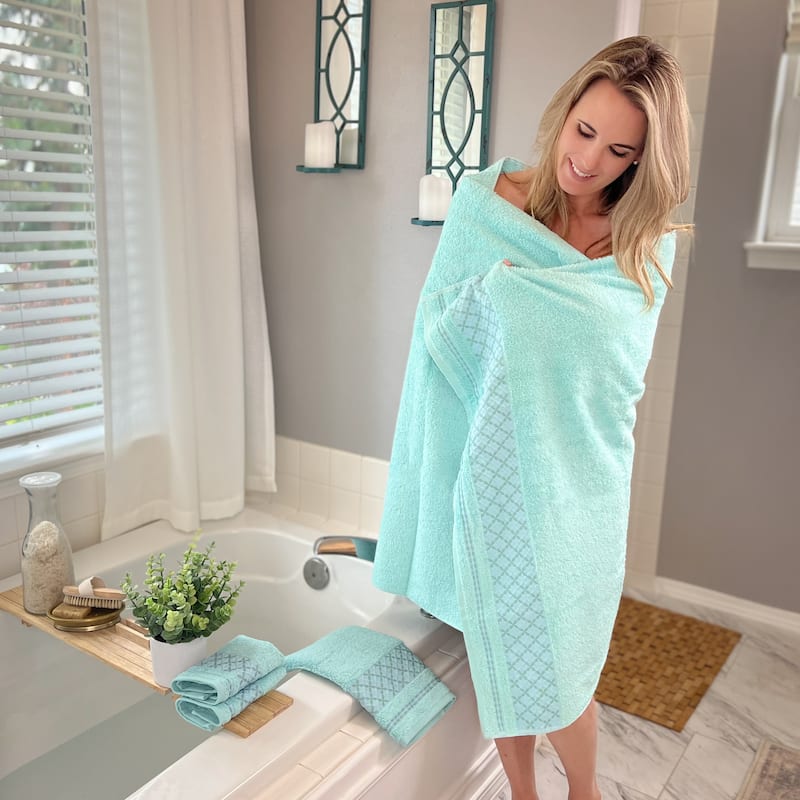 KAFTHAN Textile Plaid Turkish Cotton Bath Towels (Set of 4) - 59"L x 35"W x 0.5"H