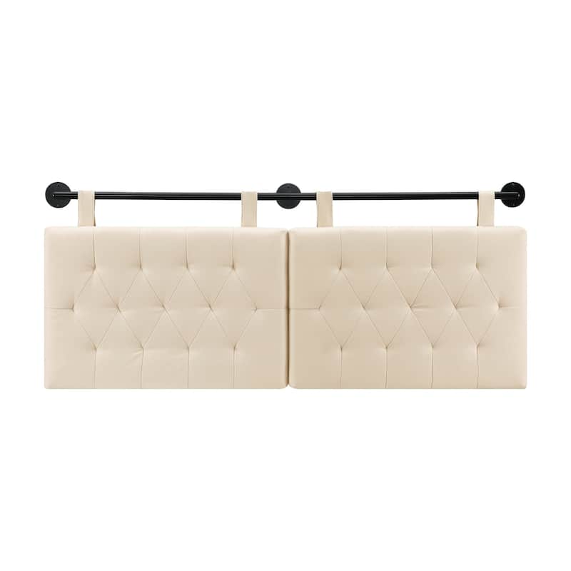 Nathan James Remi Wall Mount Tufted Headboard with Adjustable Straps and Black Metal Rail
