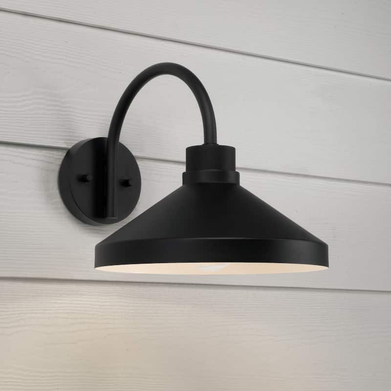 17.25"W x 11.50"H 1-Light Outdoor Cone Wall Lantern Barn Light in Black with White Interior