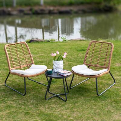 3-Piece Wicker Bistro Set Outdoor with Cushions by Tappio - 23.23"L x 29.53"W x 32.28"H