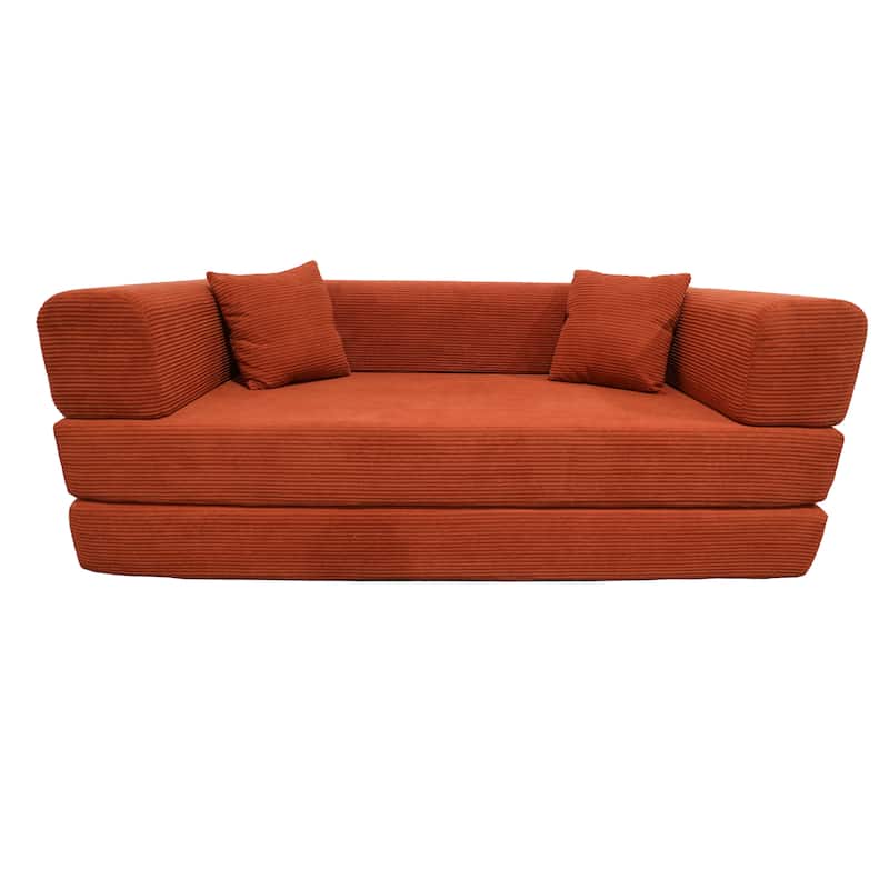 79" Tangerine Corduroy & Foam Double Sofa Bed with Soft Pillows