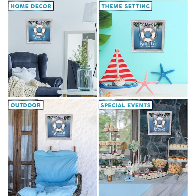 CoTa Global Aqua Sky Wall Life Ring Relax Hanging Sign with Hang Mount - 8.8″Lx8.8″Wx1.5″H