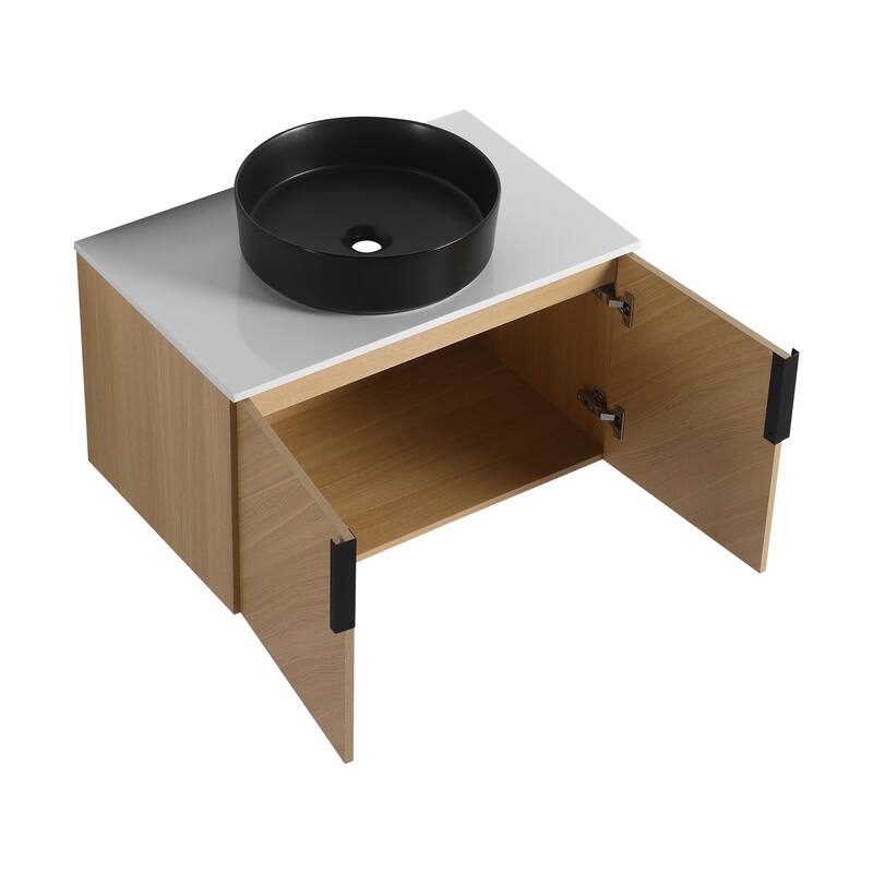 Malwee 30"/36" Floating Bathroom Vanity, Wall Mounted Bathroom Vanity with Ceramic Sink and Soft Close Door