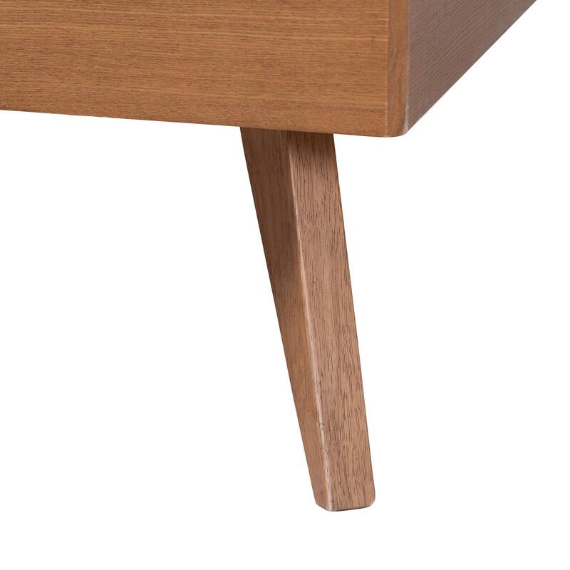 Rodolfo Platform Bed - Mid-Century Modern Bed with Woven Rattan Headboard, Queen