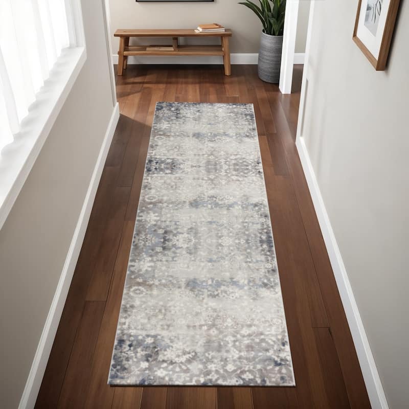 HomeRoots Abstract Abstract Runner Area Rug - 84.00 in. x 27.00 in. x 0.40 in. - Blue/Brown