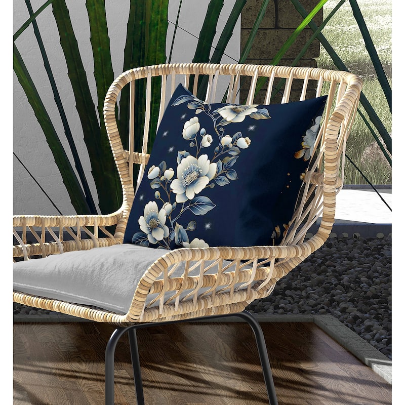 Teal Flowerscape Indoor/Outdoor Reversible Throw Pillow Dark and Blue