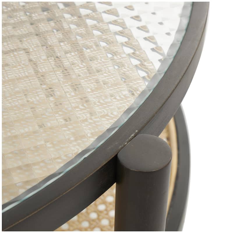 Rattan Living Room Coffee Table with Pressed Tempered Glass Top - Brown - Roche River Decor