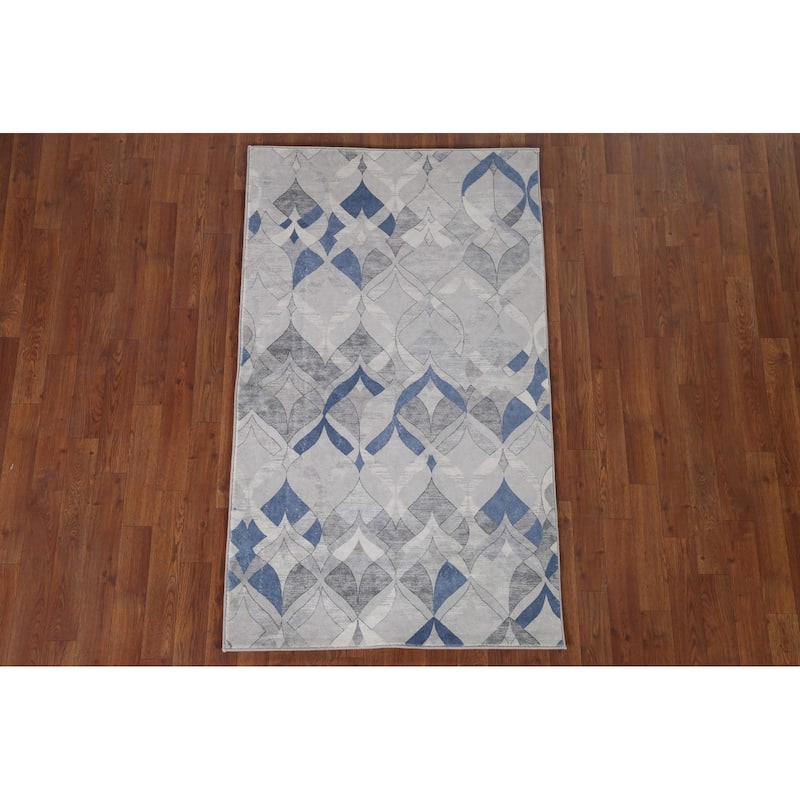 Grey Contemporary Printed Rug Oriental Machine-Made Washable Home Decor Carpet