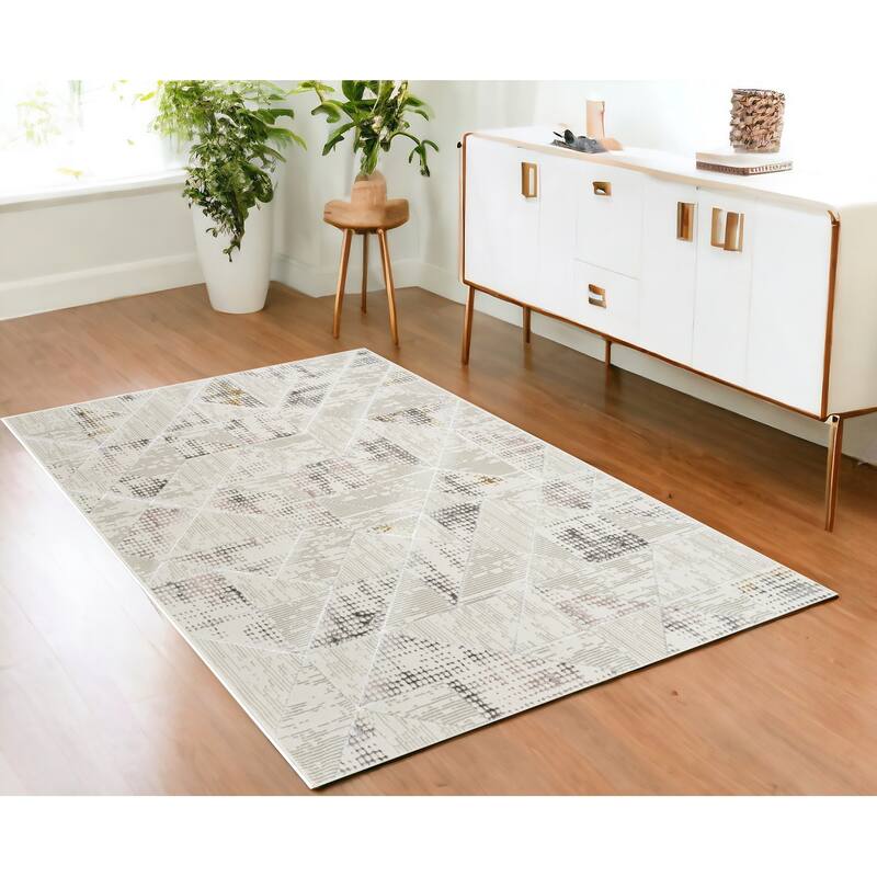 Cimu Power Loomed Abstract Modern Non Skid Stain Resistant Area Rug By HomeRoots - 71' X '47' X '0.39 - Cream/Onyx - Rectangle