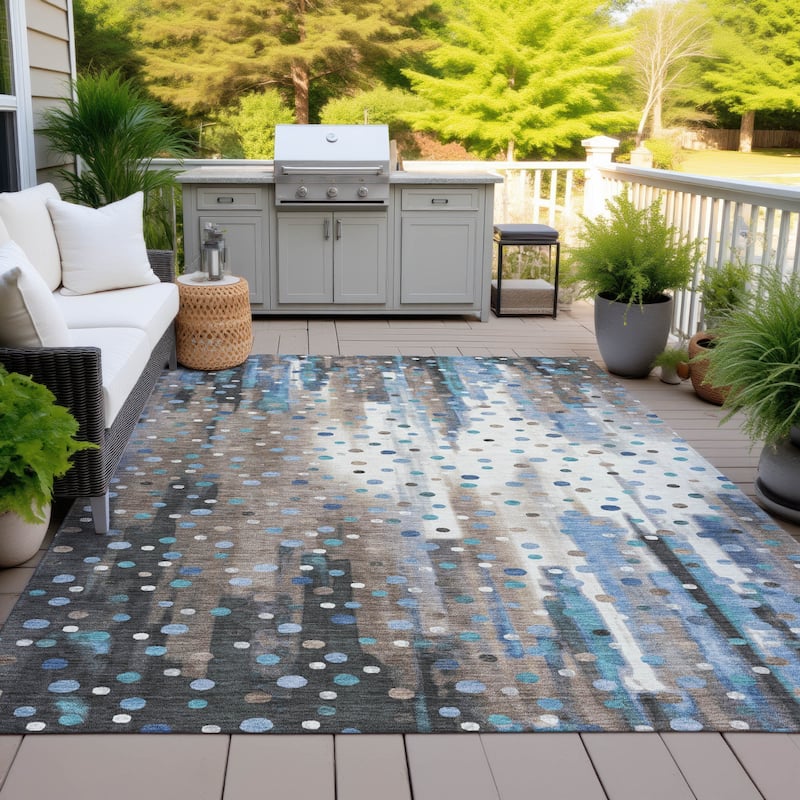 Machine Washable Indoor/Outdoor Modern Confetti Chantille Rug - Taupe - 5' x 7'6"