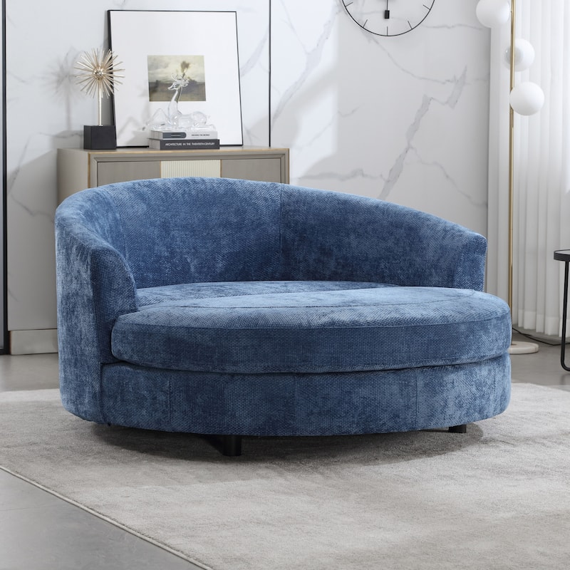 Modern Sofa Chair Round Accent Barrel Chair With 5 Pillows and Storage Ottoman