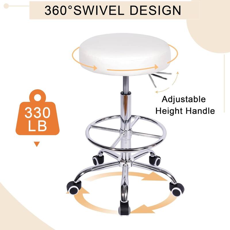 VECELO Round Drafting Stool Swivel Rolling Chair PU Leather Height Adjustable with Wheels Footrest Home Office Chair