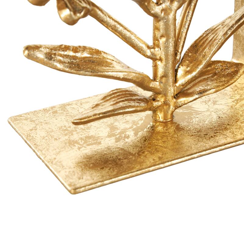 Metal Floral Decorative Bookends with Shimmer Details - Set of 2 Gold - Roche River Decor - 3"W x 6"L x 7"H