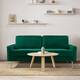 Modern Loveseat Square Arms Upholstered Velvet Sofa with Pillows - Green
